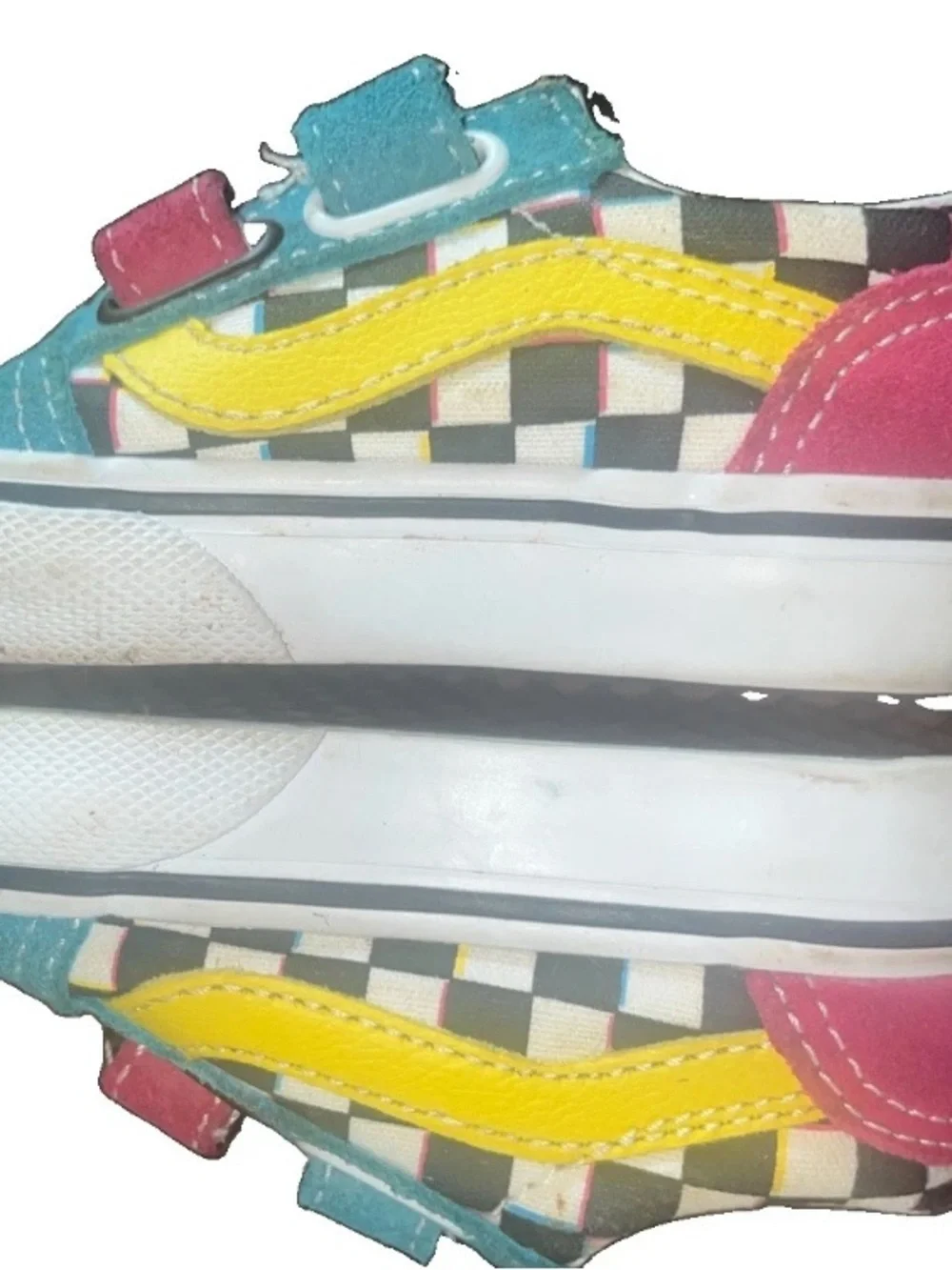 Old Skool Vans Crazy Checks Infant Baby Size 3 Teal Yellow Red
